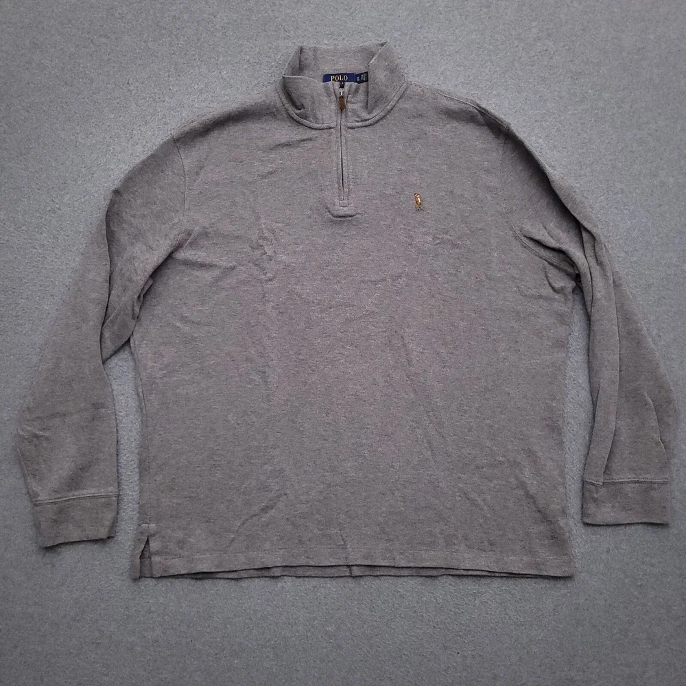 Polo Ralph Lauren Sweater Men XL Estate Rib Quarter Zip Pullover Sweatshirt Gray